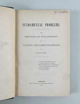 Fundamental Problems: The Method Of Philosophy As A Systematic Arrangement Of Knowledge.