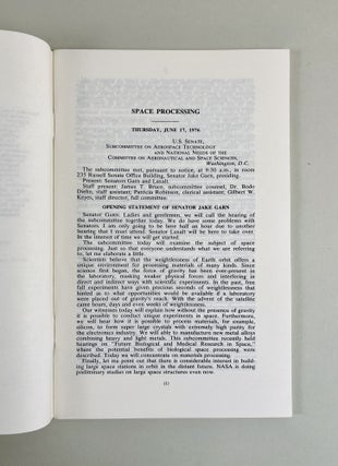 Space Processing. Hearing Before The Subcommittee On Aerospace Technology and National Needs Of The Committee On Aeronautical And Space Sciences. United States Senate. Ninety-Fourth Congress, Second Session. June 17, 1976