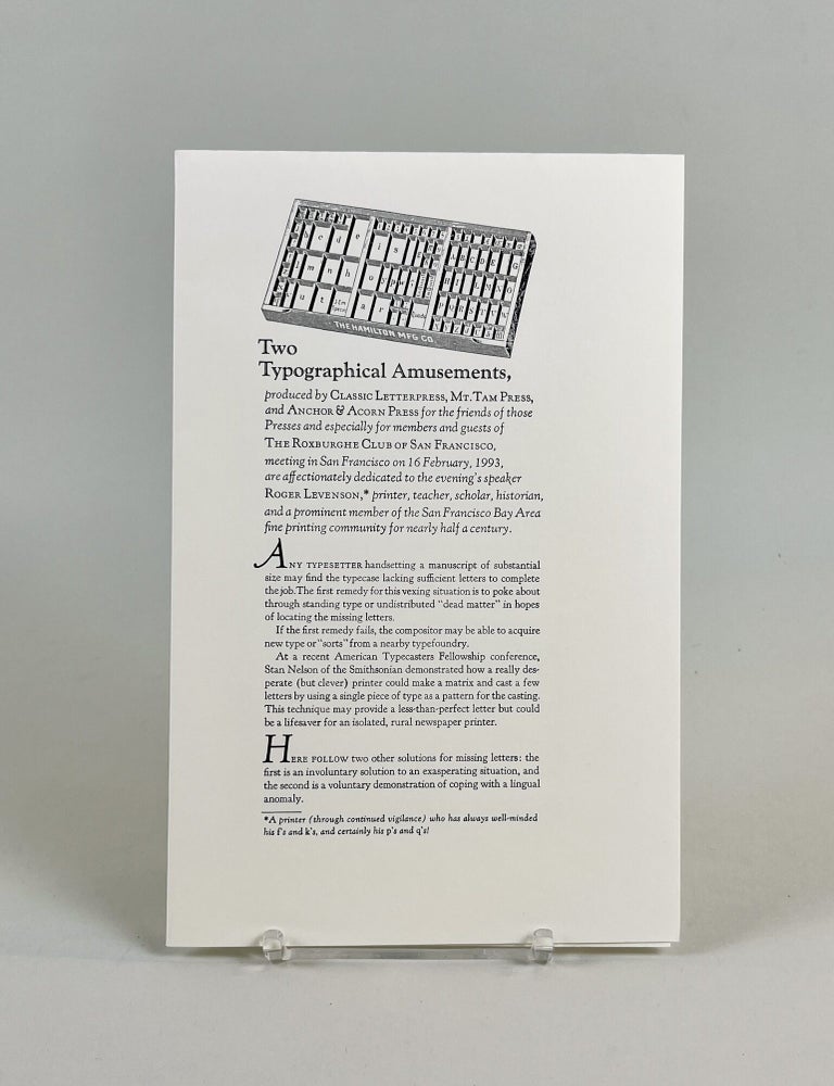 Item #707 Two Typographical Amusements. Alan Dietch, Roger Levensen.