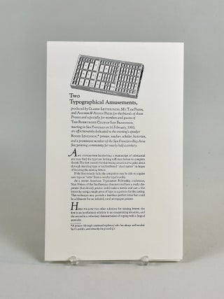 Item #707 Two Typographical Amusements. Alan Dietch, Roger Levensen
