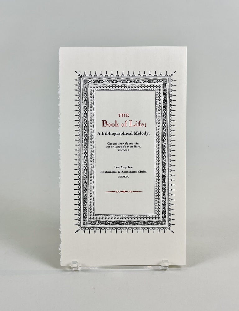 Item #708 The Book of Life, a Bibliographical Melody. Richard Thomson, William P. Wreden.