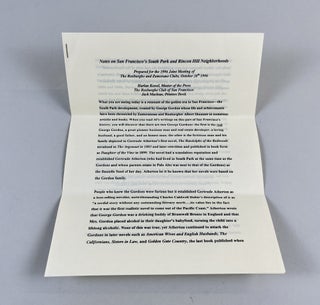 Item #725 Notes on San Francisco's South Park and Rincon Hill Neighborhoods